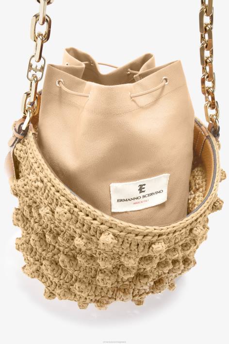 γυναίκες Ermanno Scervino μπεζ τσάντα κουβά raffia F0F4134