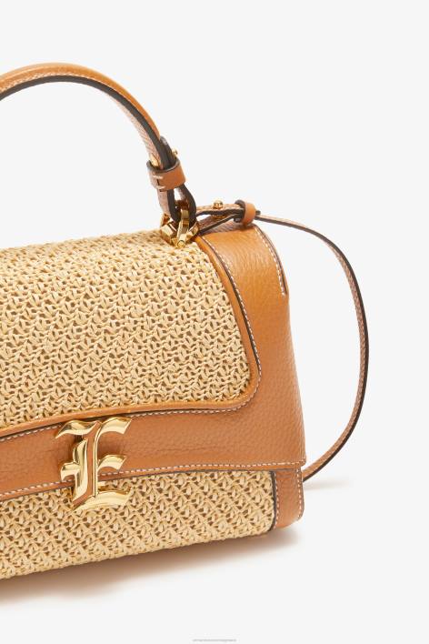 γυναίκες Ermanno Scervino μπεζ τσάντα μπόουλινγκ raffia με λογότυπο F0F4142