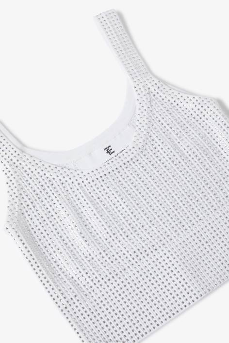 γυναίκες Ermanno Scervino άσπρο crop top με κρύσταλλο F0F468