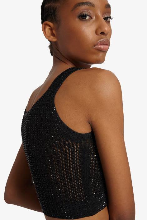 γυναίκες Ermanno Scervino μαύρος crop top μικροκρυστάλλου F0F469
