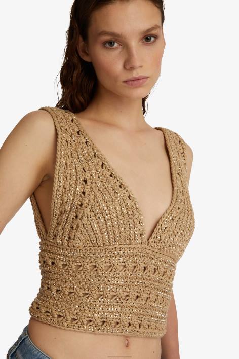 γυναίκες Ermanno Scervino μπεζ crop top με κρύσταλλο F0F492