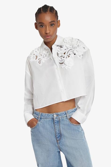 γυναίκες Ermanno Scervino άσπρο cropped πουκάμισο με δαντέλα F0F479