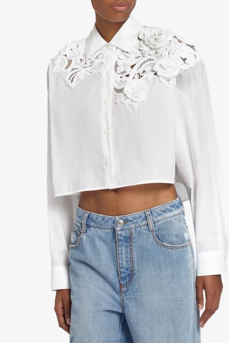 γυναίκες Ermanno Scervino άσπρο cropped πουκάμισο με δαντέλα F0F479