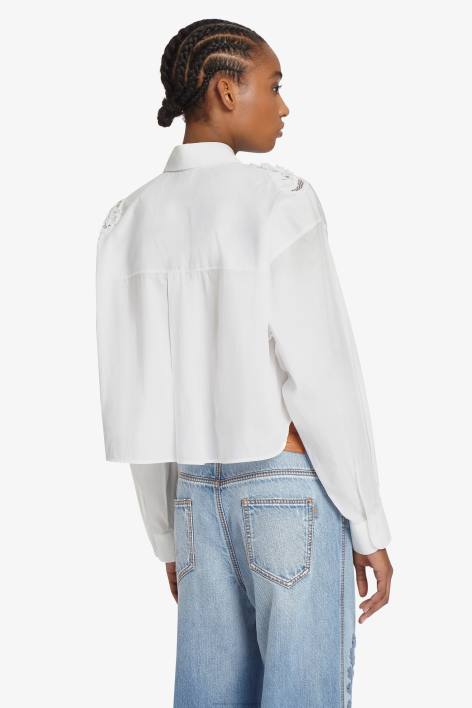 γυναίκες Ermanno Scervino άσπρο cropped πουκάμισο με δαντέλα F0F479