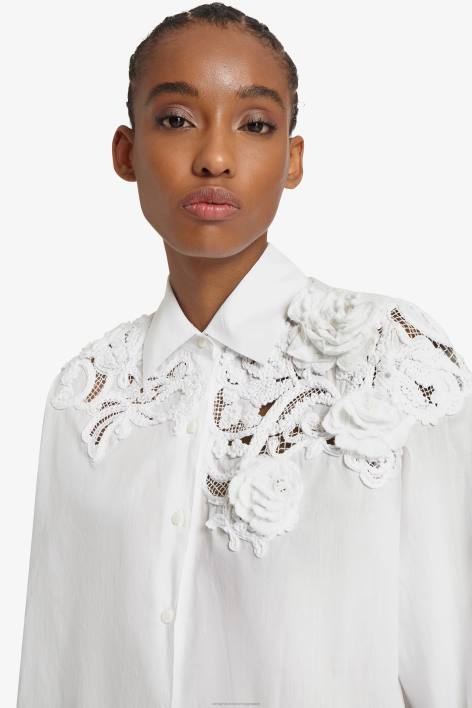γυναίκες Ermanno Scervino άσπρο cropped πουκάμισο με δαντέλα F0F479