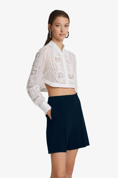 γυναίκες Ermanno Scervino άσπρο cropped πουκάμισο από μουσελίνα και δαντέλα F0F484