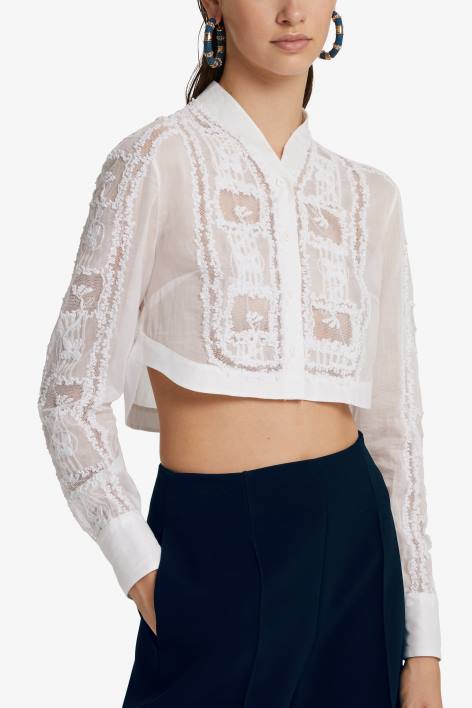 γυναίκες Ermanno Scervino άσπρο cropped πουκάμισο από μουσελίνα και δαντέλα F0F484