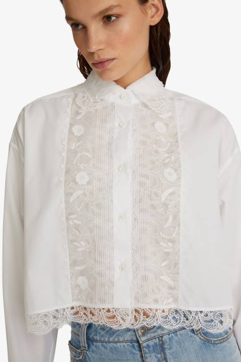 γυναίκες Ermanno Scervino άσπρο κεντημένο cropped πουκάμισο F0F488